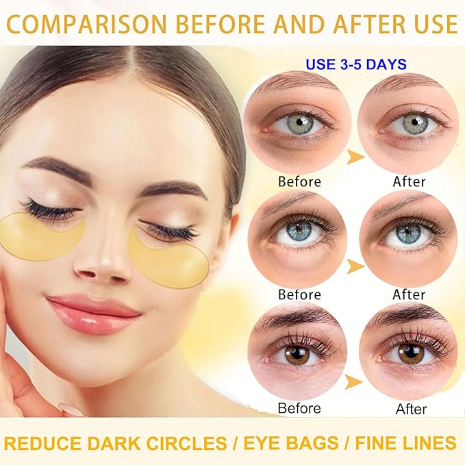 Under Eye Patches, 24K Gold Eye Mask, Eye Patches for Puffy Eyes and Dark Circles Reduce Eye Bags Fine Lines Smooth Wrinkle, Anti-Aging,Hydrating, Eye Skin care Pads with Collagen (60PCS)