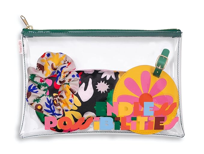 ban.do Getaway Travel Accessories Set, Vacation Essentials Pack Includes Zipper Pouch, Eye Sleeping Mask, Luggage Tag, and Hair Scrunchie, Endless Possibilities