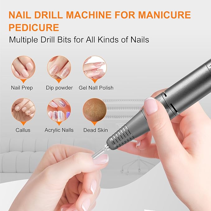 Professional Electric Nail Drill File:COSYGLOW Glitter Portable Cordless E-File Nail Drill Kit with 11 Drill Bits,30000 RPM Rechargeable Nail Drills Machine for Acrylic Nails Gel Polishing(Black)