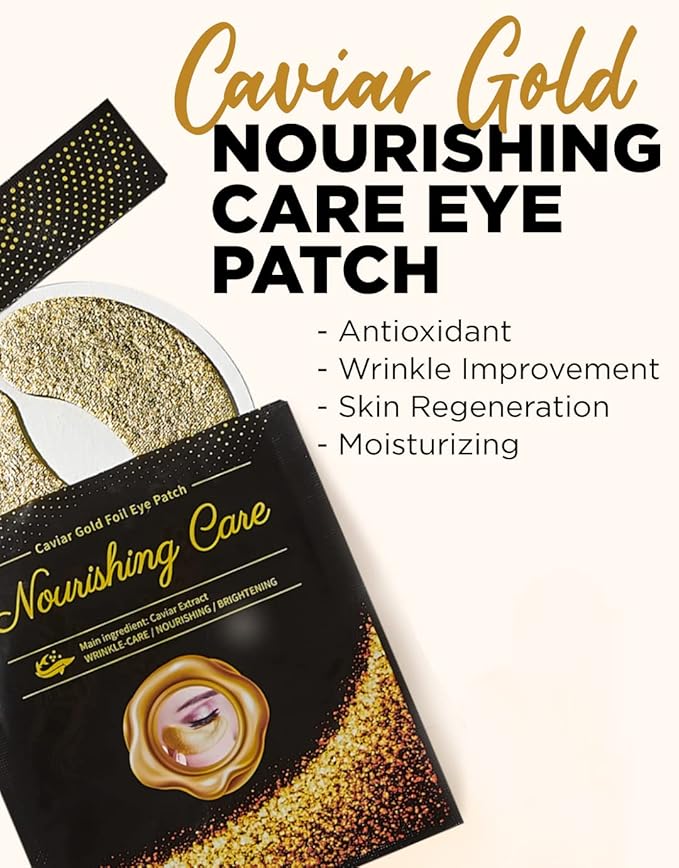 YURICOS Caviar Gold Foil Under Eye Mask Patch for Dark Circles and Puffiness 20 Pairs - Premium Anti-Aging 24k Gold Eye Mask to Diminish Under Eye Wrinkles, Lines