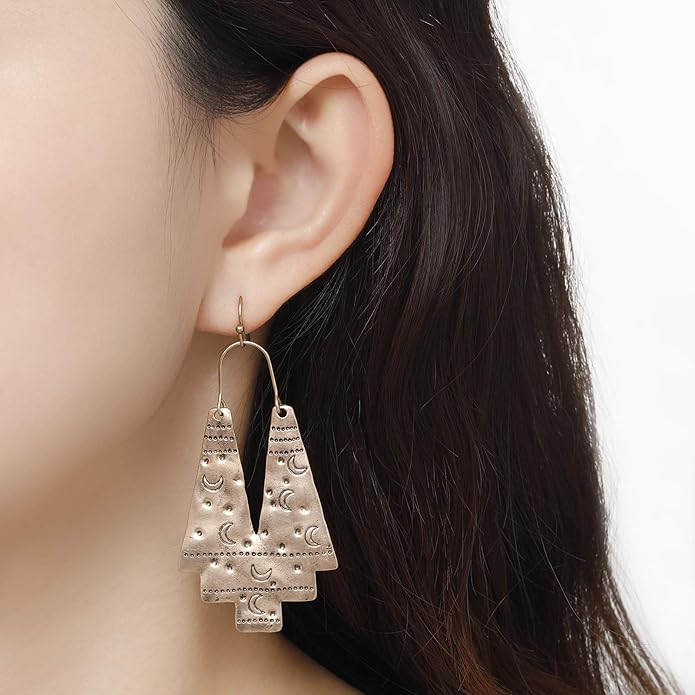 Zealmer Gold Geometric Earrings Statement Vintage Boho Ethnic Earrings Hollow Out Fan Shape Dangle Drop Earrings for Women Birthday Christmas Valentines Day Gift