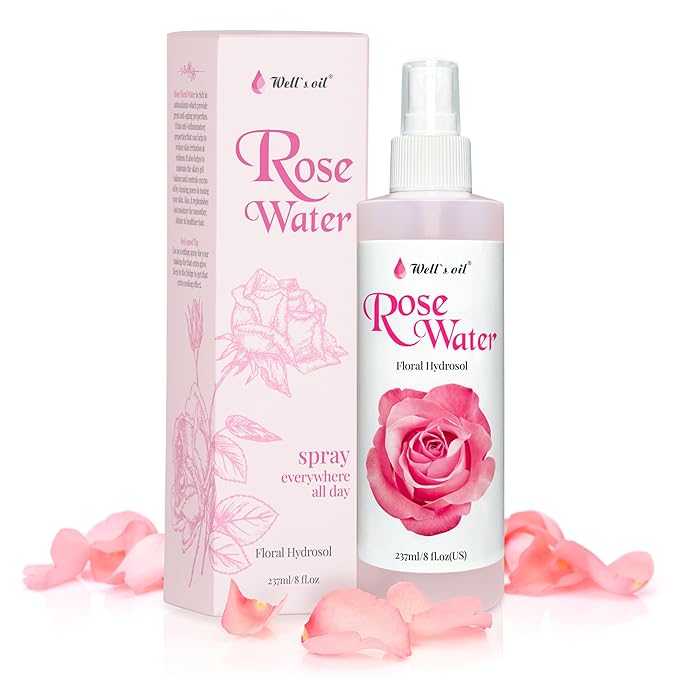 Well's Oil Rosewater Mist Spray (8 Fl oz) – Hydrates, Soothes & Refreshes | 100% Natural | No Chemical | for All Skin and Hair Types