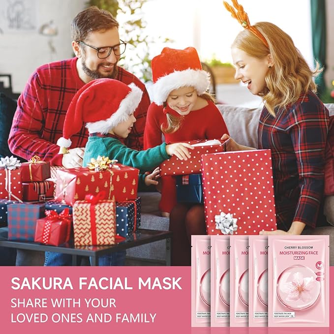 5 Pack Sheets Face Masks Skincare For All Skin Types, Cherry Facial Sheet Masks, Hydrating Facial Sheets Mask for Firming, Sheet Mask with Cherry Blossom Face Mask for Glowing Skin
