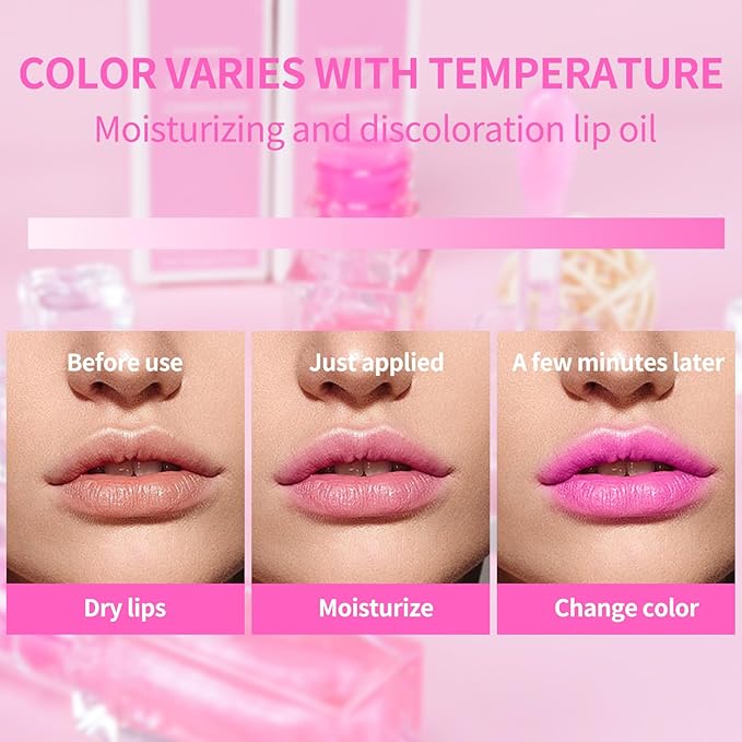 2pc Magic Color Changing Lip Oil, Hydrating Lip Glow Oil Plumping Gloss Tinted Lip Balm Transparent Moisturizing Toot Lip Care