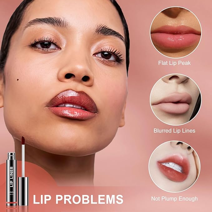 OETUIOW Lip Stain Peel Off, Lip Liner Moisturizing Long-Lasting & Waterproof, Transfer Proof & Plumping, Non-Stick Cup, Nude Color