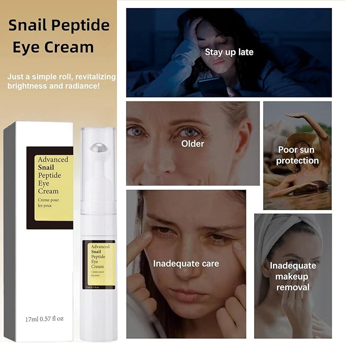 Snail Peptide Eye Cream, Snail Mucin Eye Cream Contains Niacinamide, Hyaluronic Acid To Reduce Wrinkles, Dark Circles, Puffiness and Fine Lines 17 ML