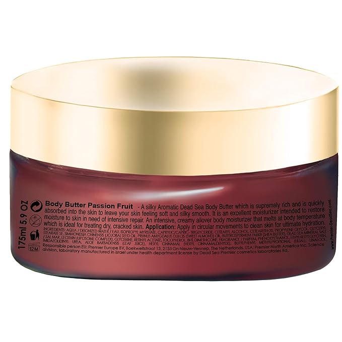 Premier Dead Sea Aromatic Body Butter – Passion Fruit, Hydrating Shea Body Butter for Women & Men, Moisturizing, Firming & Anti-Aging Cream for Dry Skin, Hand & Body, 5.95 Fl.oz