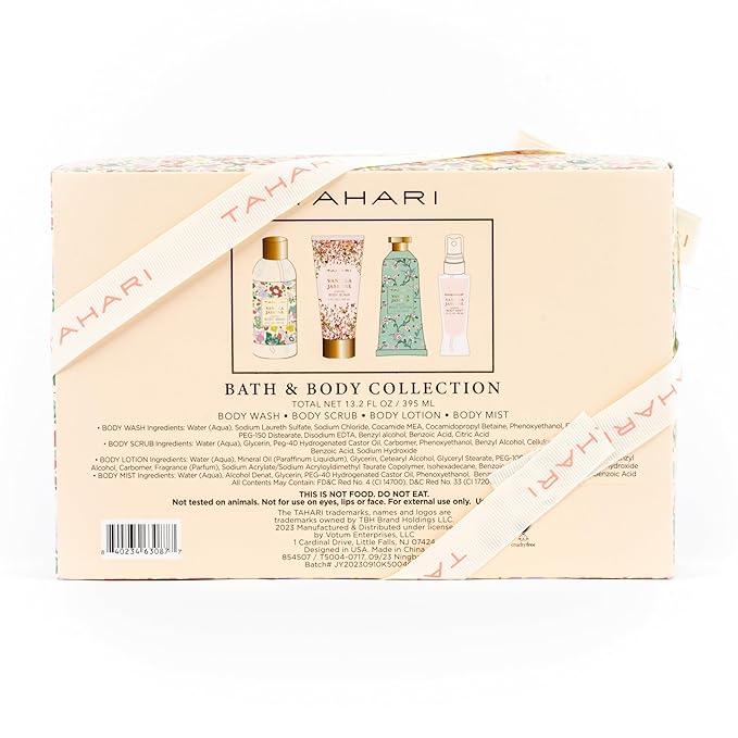 Tahari Spa Gift Set for Women, Vanilla Jasmine Spa Set, Bath Kit for Women Gift Set Includes Body Lotion, Body Wash, Body Scrub, Lotion Gift Set for Women, Birthday Gifts For Women - (Floral)