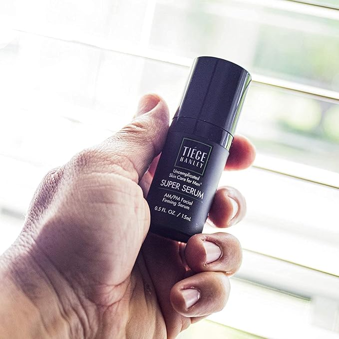 Tiege Hanley Morning and Night Facial Firming Serum (SUPER SERUM) and Eye Cream (EYES) for Men | Anti-Aging Pack | Sodium Hyaluronate and Retinyl Palmitate for Tighter, Smoother Skin | Caffeine to Fight Dark Circles | 0.5 ounces each