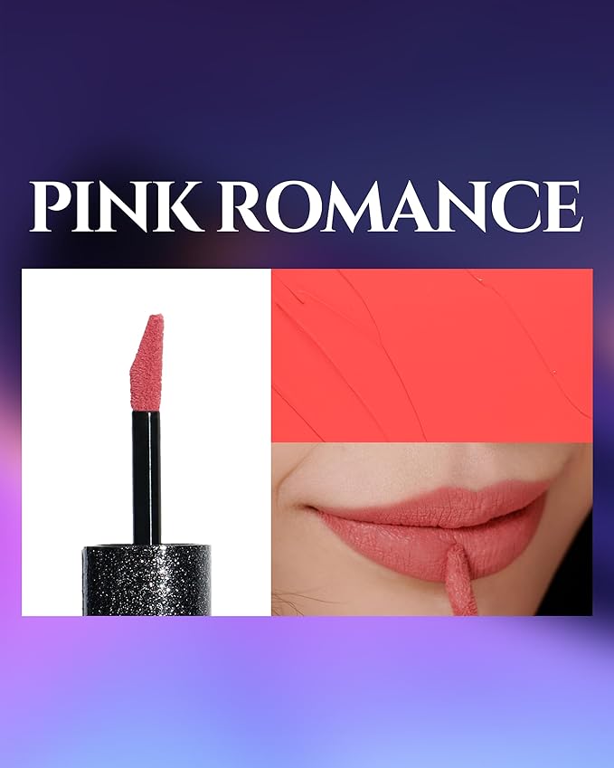 HEVVYMAKEUP Ultra Stay-On Lip Coloring Tint - Vibrant Matte Finish Lip Tint - Long Lasting Airy Weightless Lips with Perfect Fixing - Korean Lip Makeup, Pink Romance, 0.11oz.