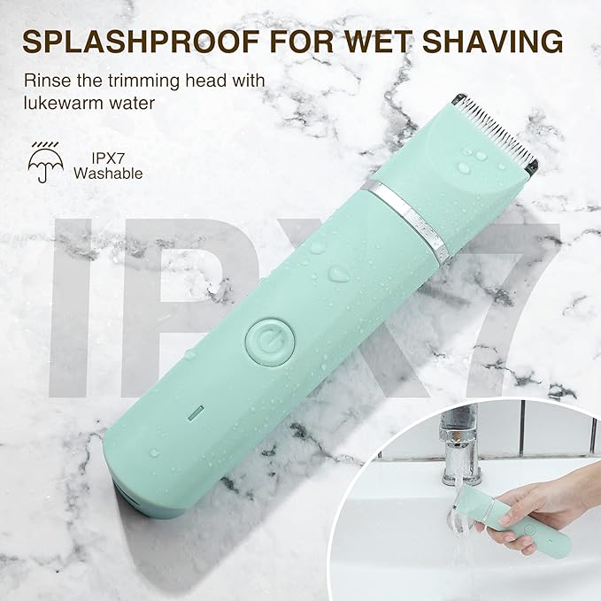 Waterproof Bikini Trimmer Women Electric Razor for Pubic Hair Women's Foil Shaver Rechargeable Shaver Removal with Snap-in Ceramic Blades IP7X Washable Head,Wet and Dry Use,Green
