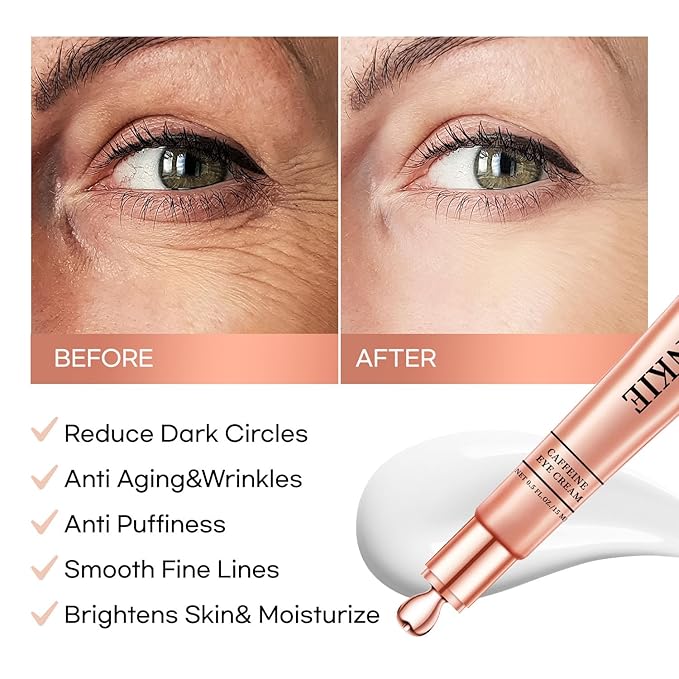 Eye Cream for Dark Circles and Puffiness: Caffeine - Retinol Cream- Anti Aging Wrinkles With Collagen Hyaluronic Acid Fine Lines Depuffer in 3-4 Weeks-15 mL