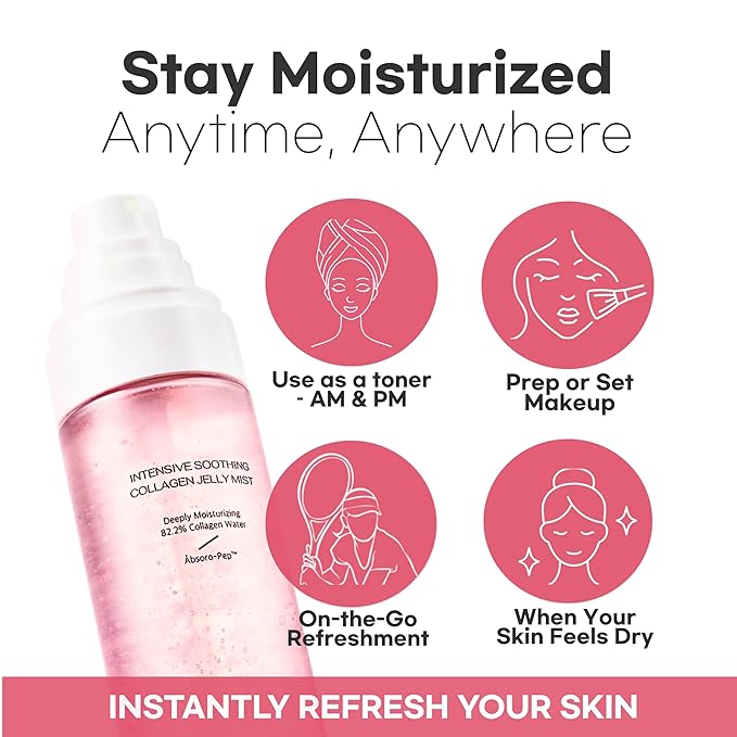 Intensive Soothing Collagen Jelly Mist, Deep Hydration, Elasticity, Moisturizer, Glow & Dewy, Face mist, Spray, Hyaluronic Acid, Lightweight Gentle for All Skin, Korean Skin Care 3.38 fl oz