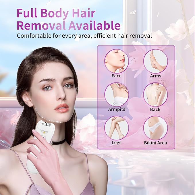 Smooth Glide Epilators Hair Removal for Women, Rechargeable Epilator, Portable Glamorous Skin Epilator for Women Face with LED Light, Hair Removal Device for Armpits/Bikini Line/Chin/Arms/Legs
