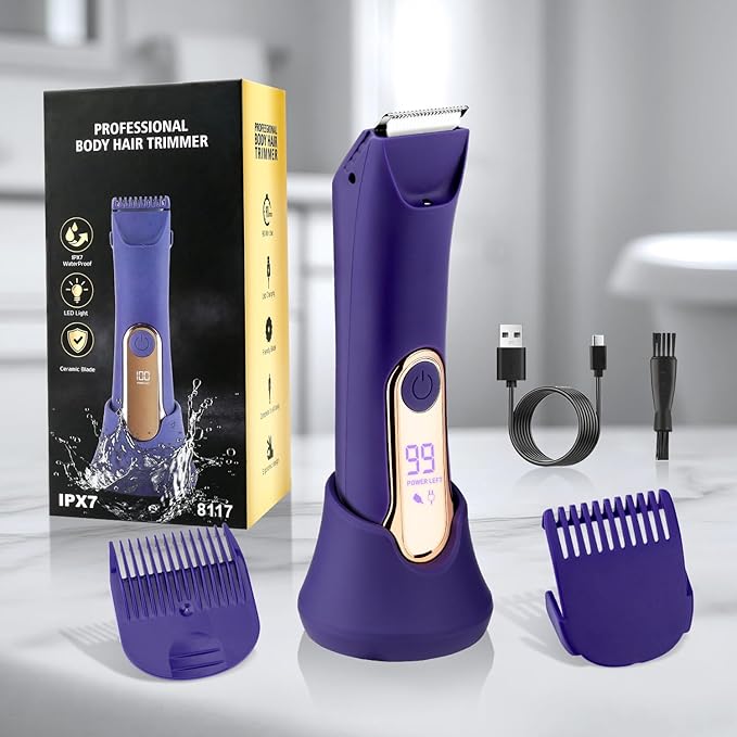 Bikini Trimmer for Women,Wet/Dry Personal Pubic Hair Trimmer Womens Electric Razors Shaver for Underarm Leg Arm Body Hair Private Area,LED Light Ceramic Blade IPX7 Waterproof Rechargeable LCD Display