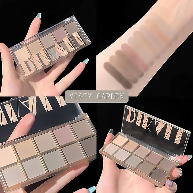 10 Colors Eyeshadow Palette Matte Naked Eye Shadow Makeup,High Pigmented, Naturing-Looking, Ultra-Blendable,Long Lasting High Pigment Nude Eyeshadow with 3 Eyeshadow Brush(Cement color)
