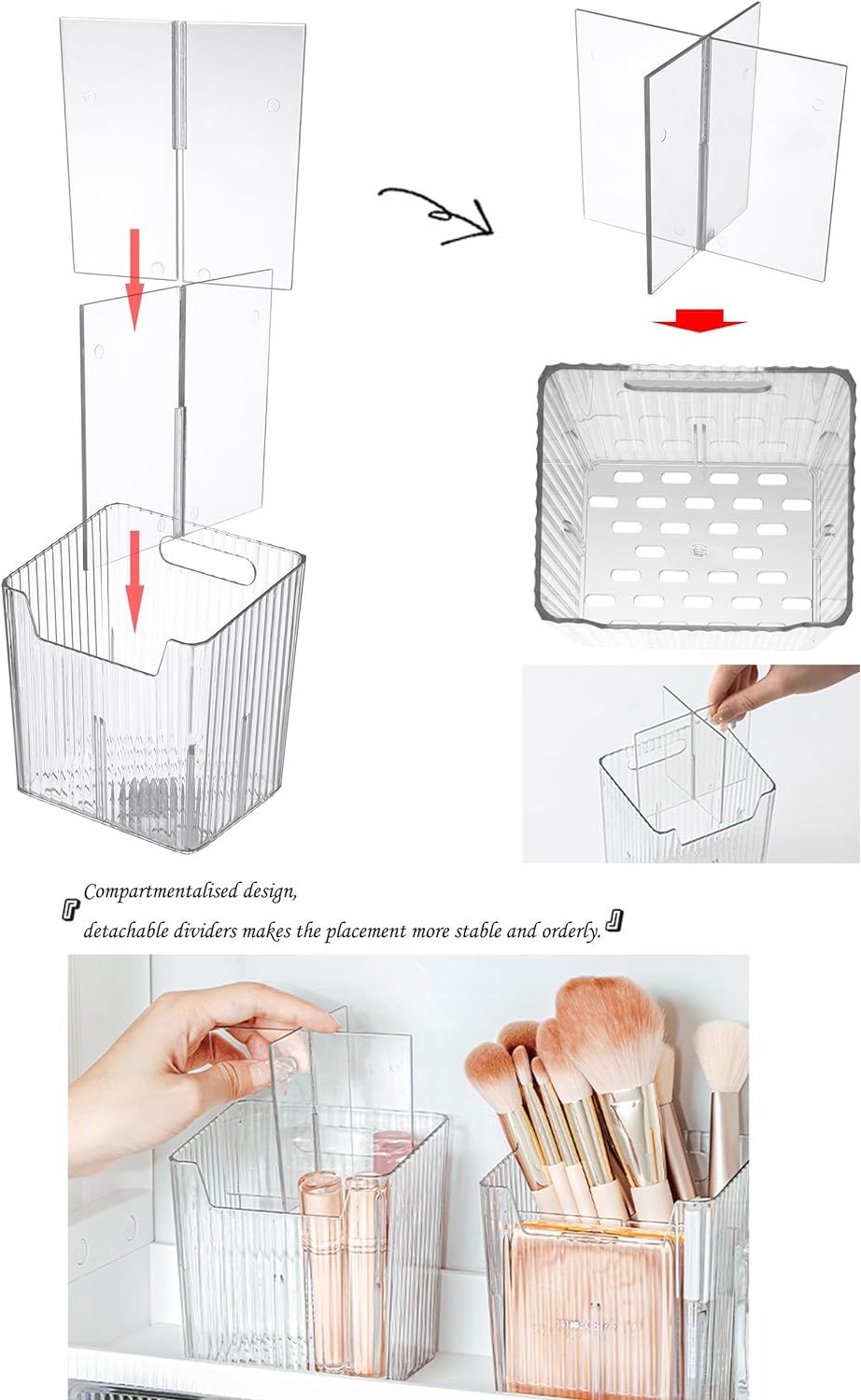 Set Of 2 Storage Organizer Bins Wall Mounted Shower Caddy, Bathroom shelves Stackable Clear Plastic Toothbrush Holder Adhesive Hanging Bin for Bathroom, Kitchen, Cabinet, Shower BPA Free Small (Clear)