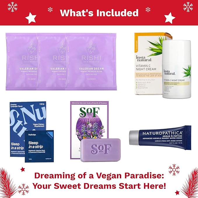 Sweet Dreams Bag - Dreambox Night Time Beauty Set Collection Kit w Night Cream, Tea and Lavander Soap - Skin Care Collection for Vegan Lovers - Great Christmas Gift for Her, Women