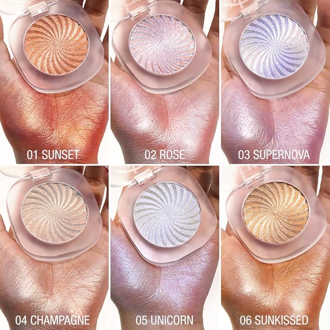 Cream Highlighter Makeup Palette, Glow Highlighters Makeup Powder, Suit for Cheeks, Body, Eyeshadow, Silver Light Pink Rose Gold Purple Champagne, Vegan, Talc Free (02)