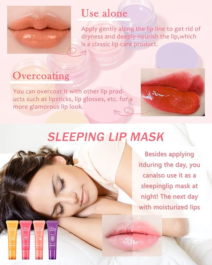 2Pcs Lip Glowy Balm & Lip Sleeping Mask Set,Hydrating Nourishing Repair Sleeping Lip Mask,Glossy Tinted Lip Balm,Day & Night Smooth Cracked Chapped Dry Lip,Lip Care Therapy Treatment for Women-01Peach