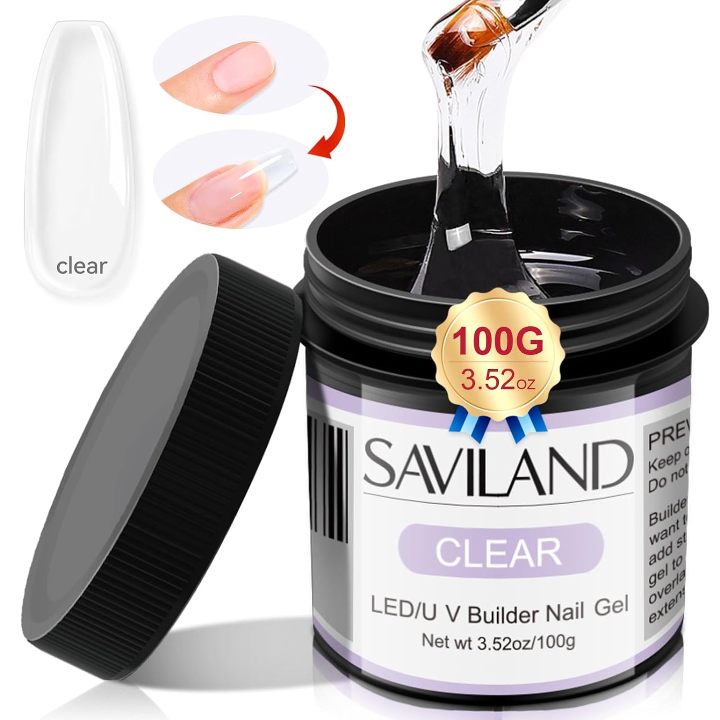 SAVILAND LED & U V Builder Nail Gel - 100 G Large Capacity Clear Hard Gel for Nails, Nail Extension Strengthen Hard Builder Kit Stuff for DIY Art Manicure Set