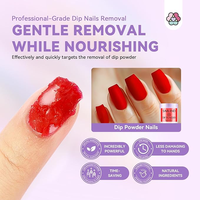SAVILAND Dip Powder Remover Kit 2Pcs: 15ml Gentle & Safe Dip Nail Remover With Cuticle Oil Nail File Tools No Soak or Wrapping Removal Easy Remove at Home Gift For Women
