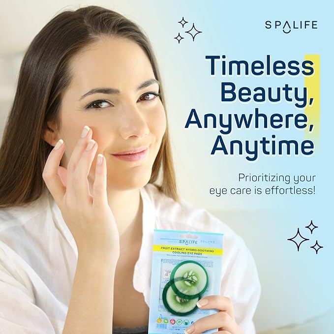 SpaLife Cooling Eye Pads - Korean Soothing Eye Pads for Dark Circles, Puffy Eyes, and Wrinkles - 48 Pads with Fruit + Vegetable Extracts - Revitalizing Hydrating Eye Pads for Eye Treatment (Cucumber)