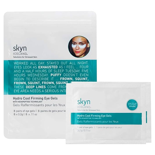 skyn ICELAND Hydro Cool Firming Under Eye Patches, Instant Cooling for Puffy, Tired Eyes with Peptides and Coenzyme Q10, 10 Minute Treatment, Vegan, All Skin Types, 8 Pairs