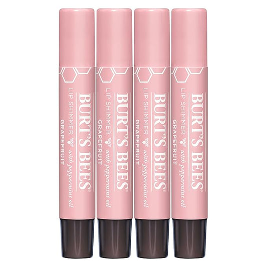 Burt's Bees Shimmer Lip Tint Set, Tinted Lip Balm Stick, Moisturizing for All Day Hydration with Natural Origin Glowy Pigmented Finish & Buildable Color, Grapefruit (4-Pack)