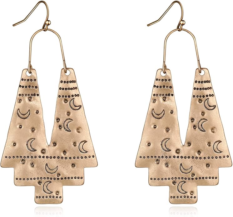 Zealmer Gold Geometric Earrings Statement Vintage Boho Ethnic Earrings Hollow Out Fan Shape Dangle Drop Earrings for Women Birthday Christmas Valentines Day Gift