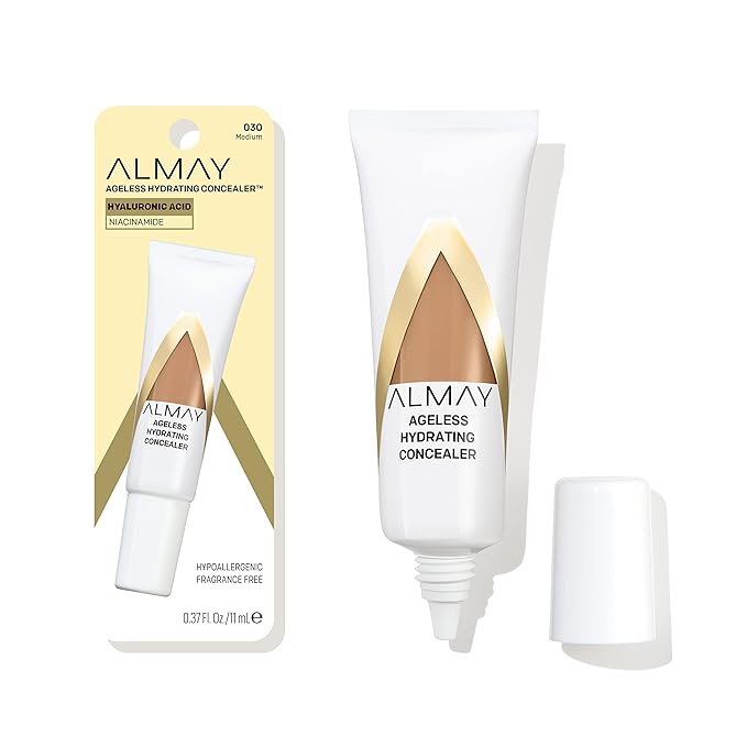 Almay Anti-Aging Concealer, Face Makeup with Hyaluronic Acid, Niacinamide, Vitamin C & E, Hypoallergenic-Fragrance Free, 030 Medium, 0.37 Fl Oz
