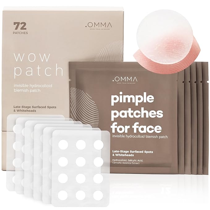 OMMA Korean Pimple Patches for Face with Hydrocolloid Patch, Invisible Blemish Pimple Stickers Acne Dots - Salicylic Acid Whiteheads Fast Acne Spot Treatment - 10 mm Zit Patches (72 Count)