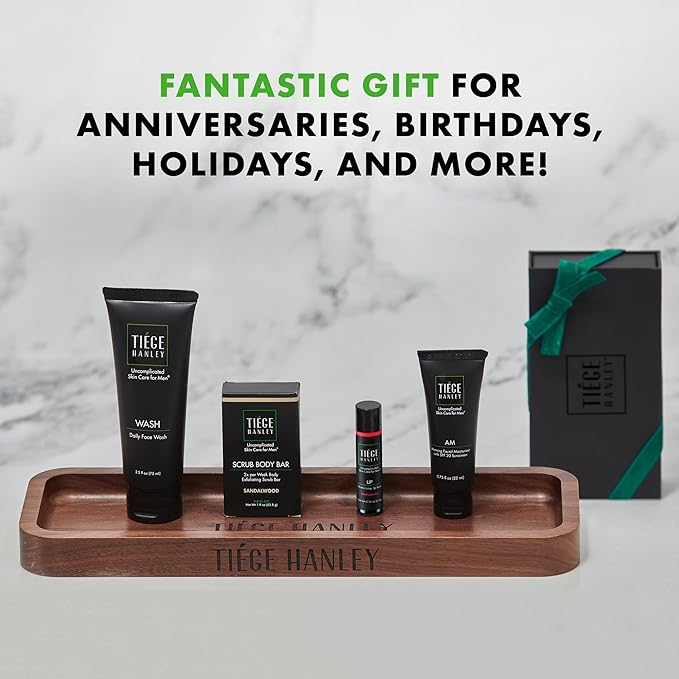 Tiege Hanley Mens Skin Care Gift Box Set, Bronze - Men's Skincare Set Includes Face Wash, Facial Moisturizer with SPF 20 Sunscreen, Body Exfoliating Scrub Bar, & Moisturizing Lip Balm