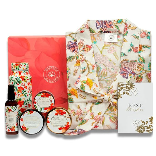 Spa Gift Set with Robe - 7 pc for New Mothers Postpartum Moms & Expecting- Luxurious Gift Set w Jasmine Candle Honey Lotion Coconut Oatmeal Body Scrub - All-Natural for Self-Care. Push present.
