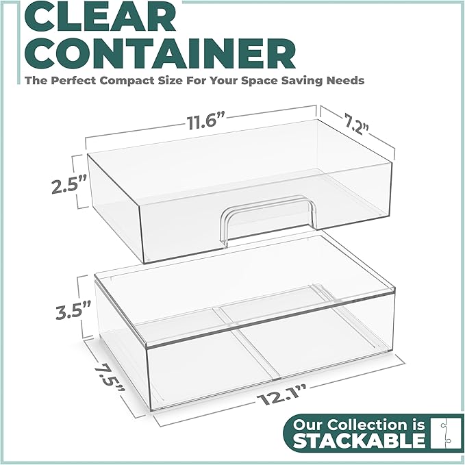 Sorbus Acrylic Storage Containers - 4 Pack, Stackable Storage Bins Set for Bathroom Organization - Clear Acrylic Drawer Organizers - Makeup Case Pull-Out Drawers (12.1’’ Wide)
