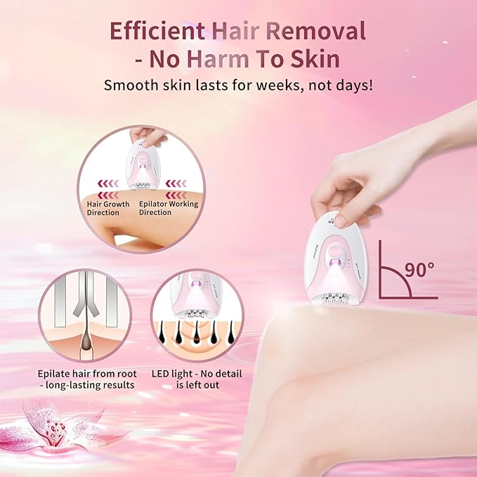 Smooth Glide Epilators Hair Removal for Women, 2 Speed Hair Removal Device with LED Light, Portable Rechargeable Face Epilator, Epilator for Women Face, Bikini, Arm, Legs, Armpits
