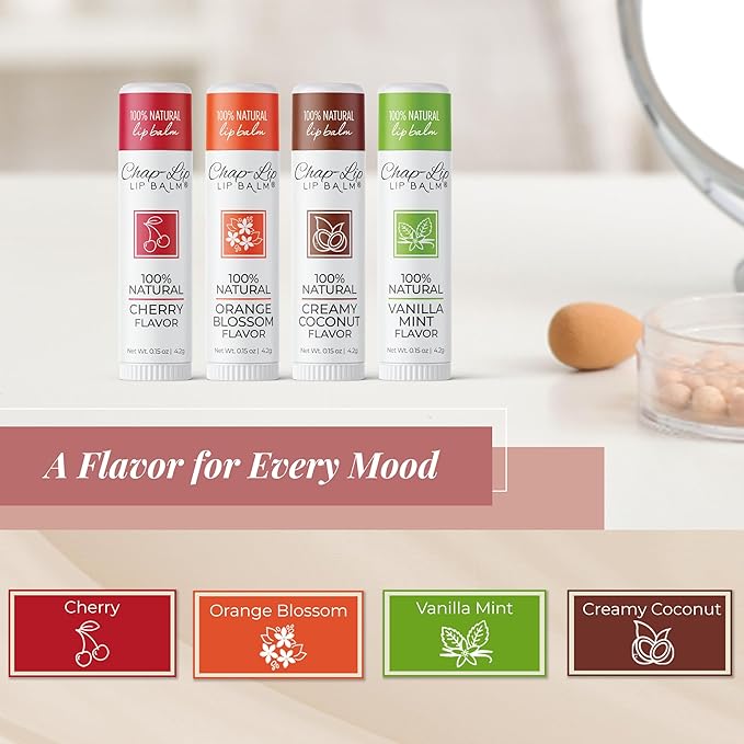 100% Natural Lip Balm Set, Hydrating and Moisturizing Beeswax Natural Flavor Assortment, Lip Moisturizer for Dry Lips, Cocoa Butter, Petroleum Free, 24 Count, 2Pack