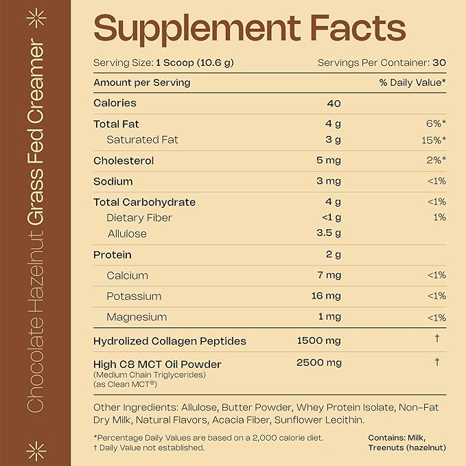 LevelUp Creamer, with Energizing MCT Oil and Collagen Peptides, Keto Coffee Creamer, Supports Natural Energy & Ketone Production - Chocolate Hazelnut