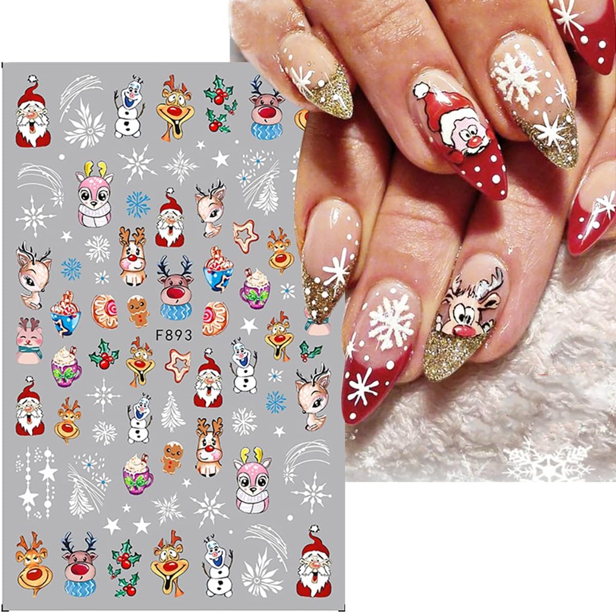 10 Sheets Christmas Nail Stickers 3D Xmas Decals Winter White Snowflake Santa Claus Snowman Bell Reindeer for Women Girls Christmas Designs Decoration Charms