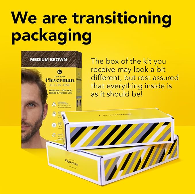 Cleverman Medium Blond All-in-One Reusable Kit for Men's Natural-Looking Gray Coverage - Professional-Quality Hair, Beard & Mustache Color, Ammonia-Free