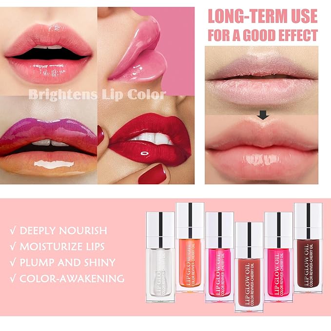2PCS Lip Oil Set, Hydrating Lip Glow Oil Lip Plumper Gloss, Tinted Lip Oils Transparent Long Lasting Non-sticky Lip Gloss, Plumping Lip Gloss Lip Care Kit (Raspberry & Cherry)