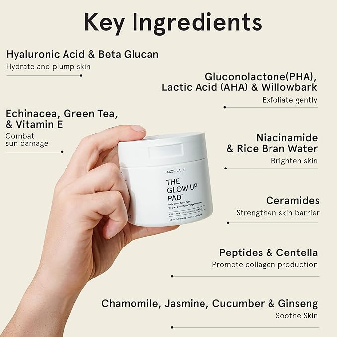 Rice Toner Pads Korean Skin Care Daily Exfoliating Pads for Face: THE GLOW UP Centella AHA PHA Niacinamide Brightening Toner for Mens Skincare, Facial Cleansing, Acne Pores, Dark Spots & Skin Radiance