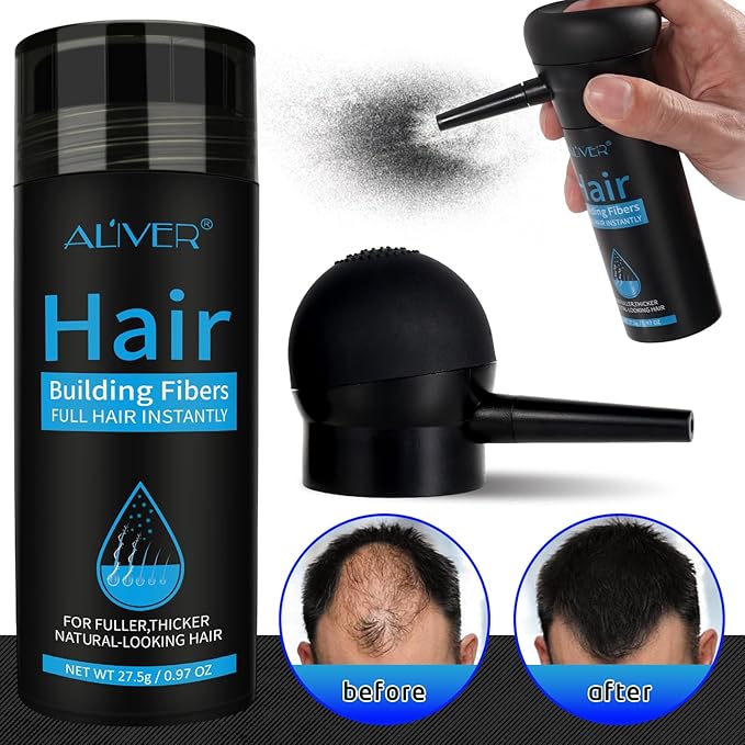 ALIVER Hair Fibers for Thinning Hair for Women & Men, Extra Spray Applicator, Black, 27.5 Gr Hair Powder Bald Spot Cover Up, Instantly Hair Filler, Undetected & Natural