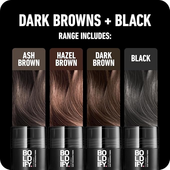 Boldify Hair Fibers Color Sample Kit - Fill In Thinning and Fine Hair for an Instantly Fuller, Thicker Look - 14 Shades for Women & Men - Dark Browns + Black