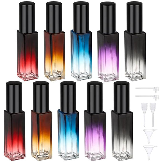 Segbeauty 0.34oz Perfume Atomizer, 10 Pack Glass Mini Travel Perfume Bottle Refillable, 10ml Empty Travel Size Bottles for Cologne Fragrance, Cologne Sprayer with Transfer Tools Set for Refill