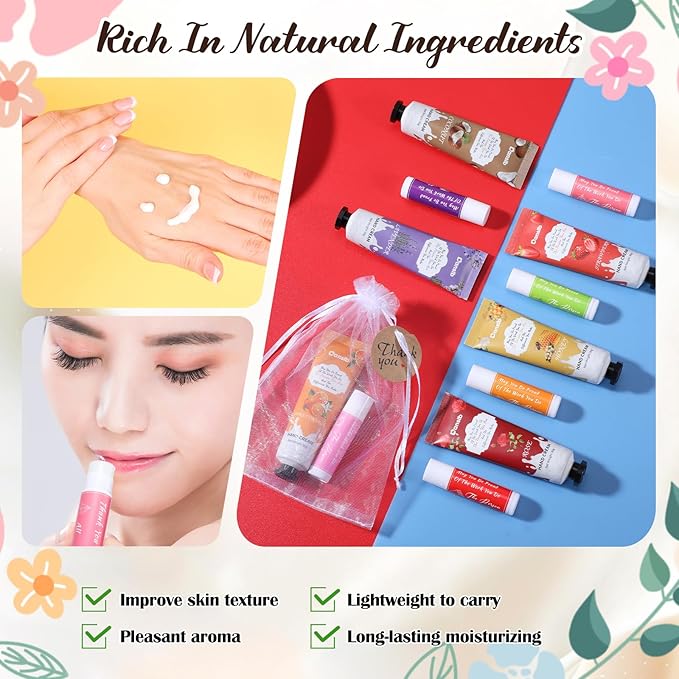 48 Set Thank You Gifts for Employee Hand Cream and Lip Balm Bulk Set with Organza Bag Thank You Card Hand Lotion Appreciation Gift Set for Women Men Coworkers Volunteer