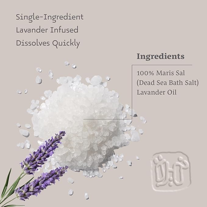 Dead Sea Salts for Soaking - Relaxing Salt Bath Soak for Body Rejuvenation - Natural Mineral Salts - Coarse Dead Sea Salt Bath Salts for Women & Men w/Lavender Infused Essential Oil (8.82 oz)