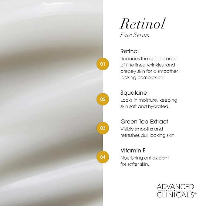 Advanced Clinicals Retinol Serum For Face | Visible Anti Aging Retinol Serum Skin Care Face Moisturizer With Vitamin E Helps Improve Look Of Wrinkles, Fine Lines, & Uneven Skin Tone, 2-Pack