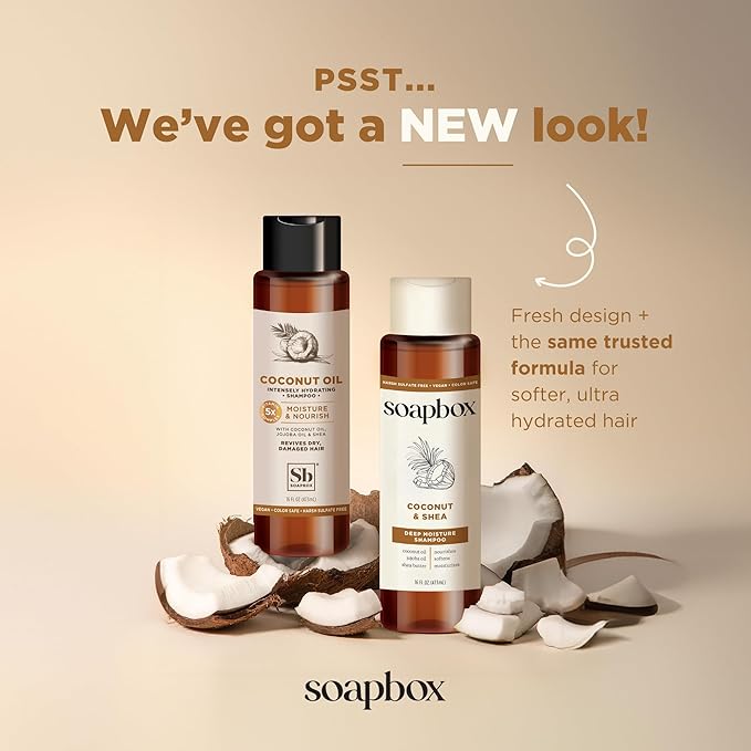 Soapbox Shampoo and Conditioner Set with Coconut Oil, Jojoba Oil, Aloe and Shea Butter to Moisturize and Nourish for All Hair Types, 16 Ounces Each (Pack of 2)