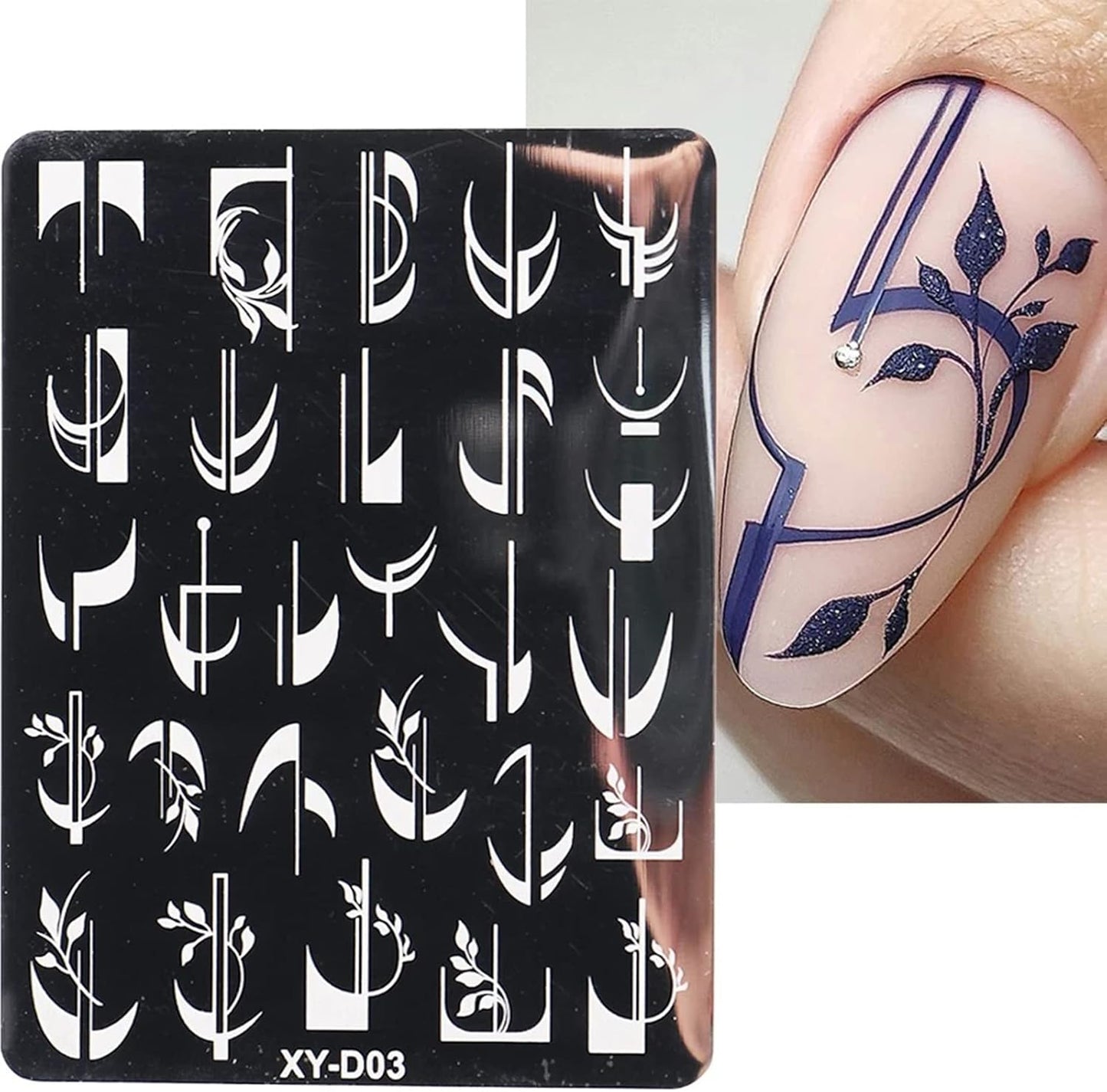 6Pcs Nail Art Stamping Templates Set with French Line Flowers Leaves Smiley Heart Design Art Stamping Kits DIY Printing Tools Fashion Art Decoration for Women and Girls